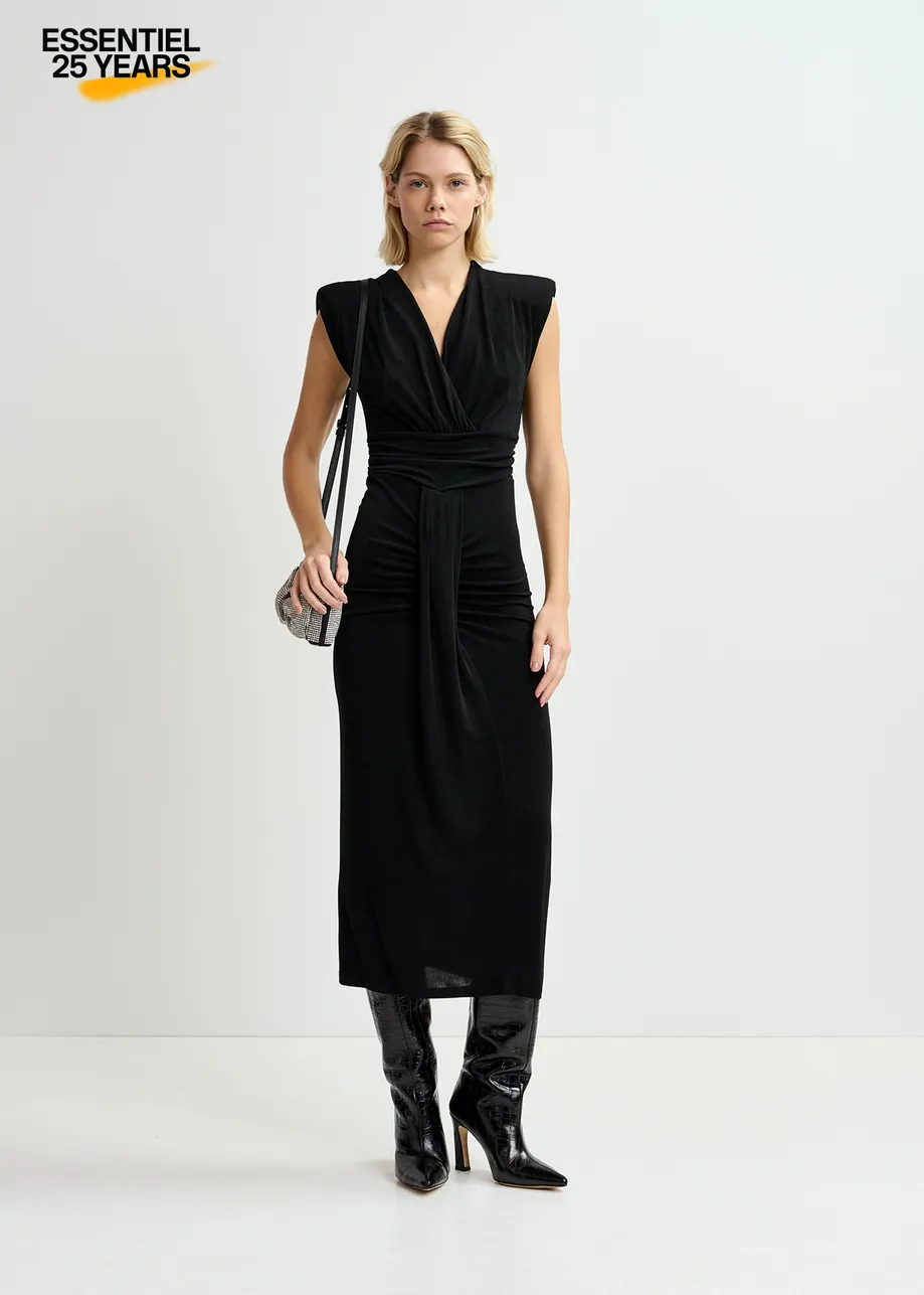 Black stretch-jersey ruched midi-length dress - 25 year exclusive