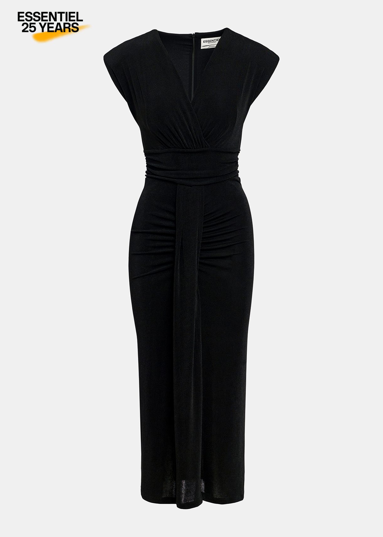 Black stretch-jersey ruched midi-length dress - 25 year exclusive