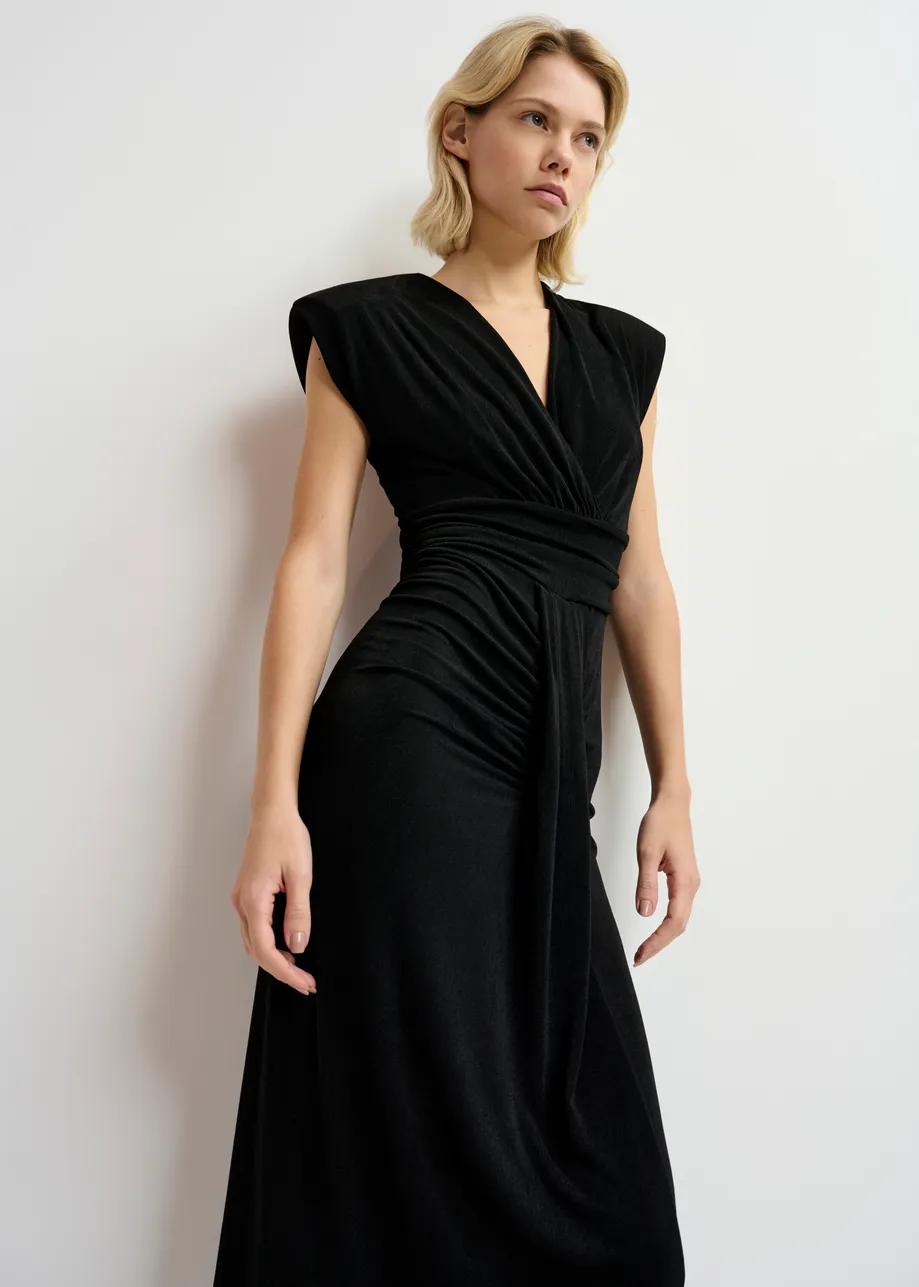 Black stretch-jersey ruched midi-length dress - 25 year exclusive