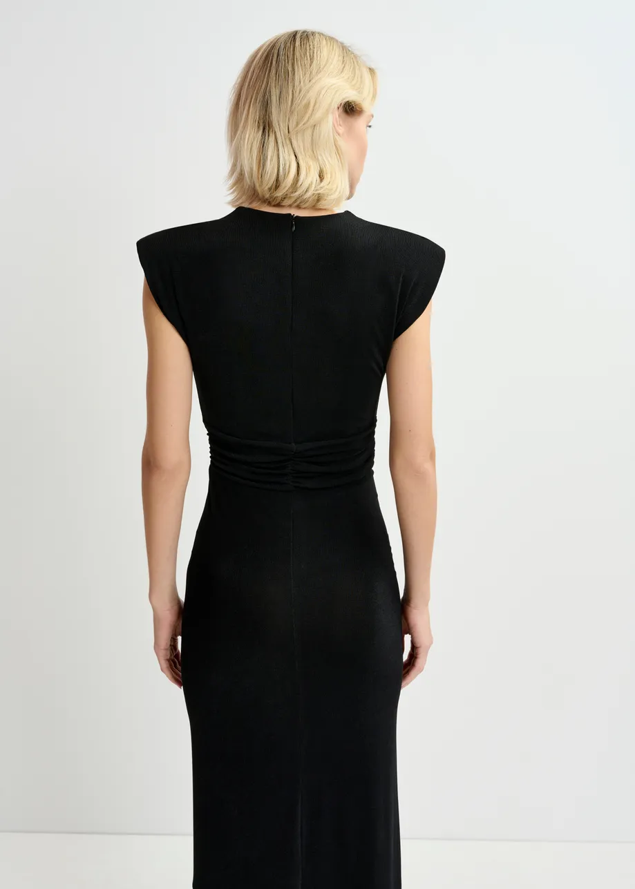 Black stretch-jersey ruched midi-length dress - 25 year exclusive