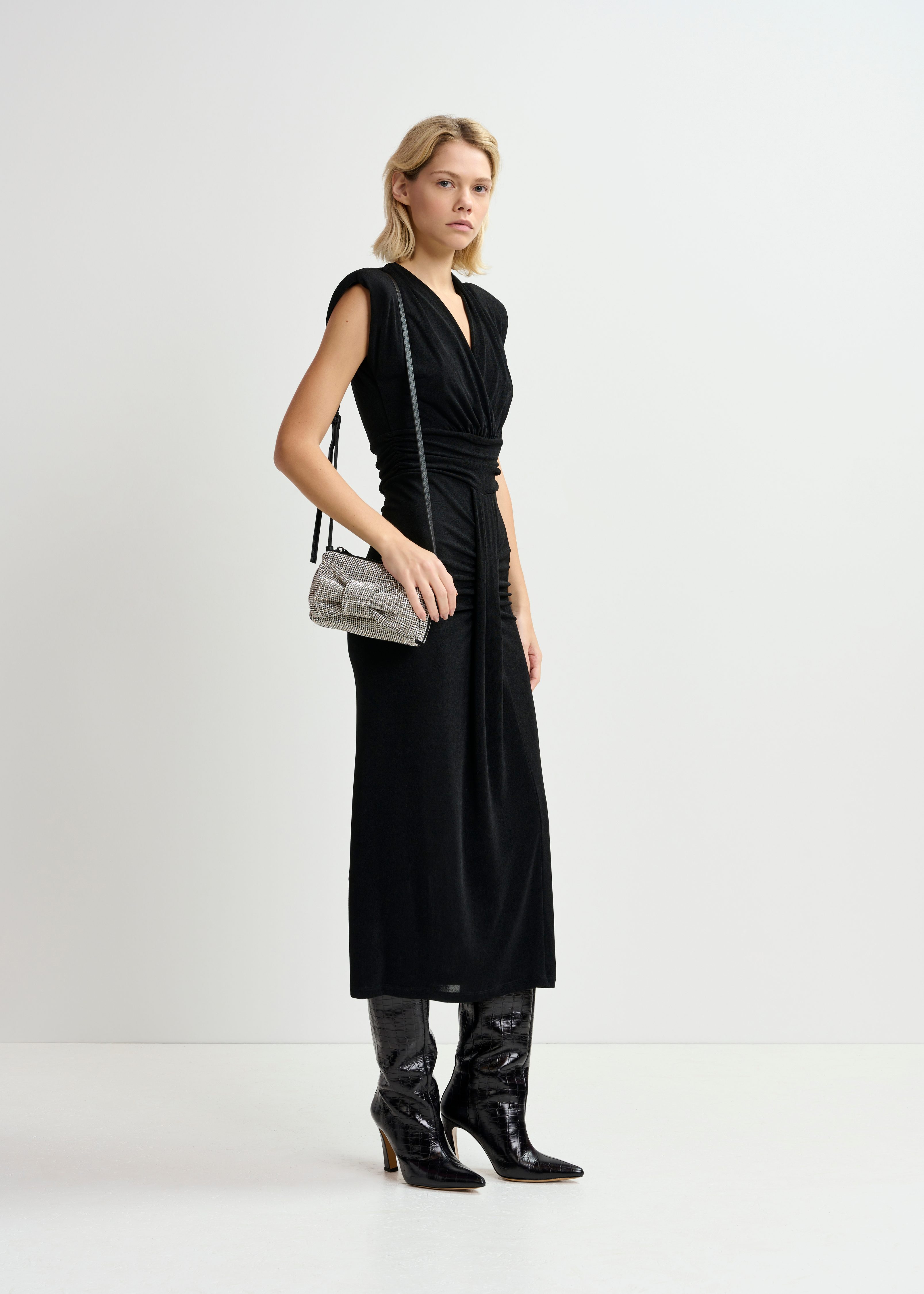 Black stretch-jersey ruched midi-length dress - 25 year