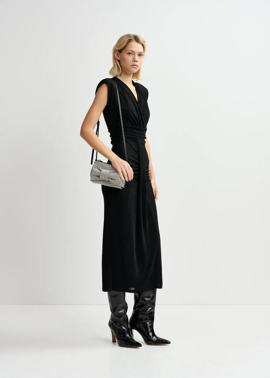 Black stretch-jersey ruched midi-length dress - 25 year exclusive