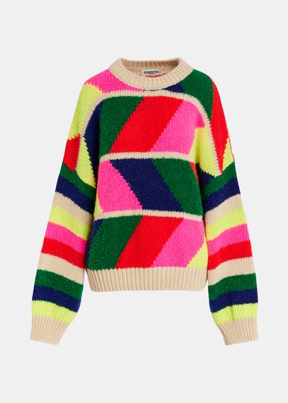 Maglione multicolore lavorato a intarsio geometrico