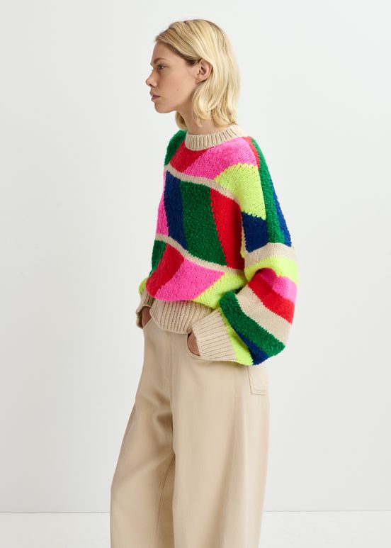 Multicolor geometric intarsia-knitted sweater