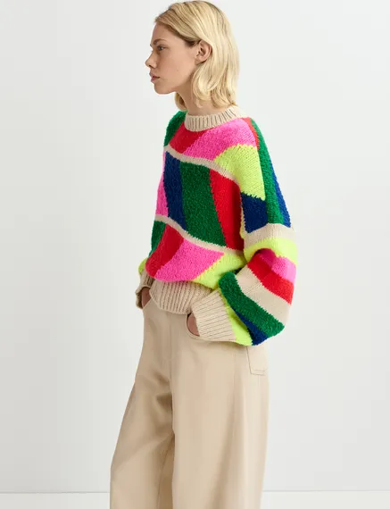 Multicolor geometric intarsia-knitted sweater