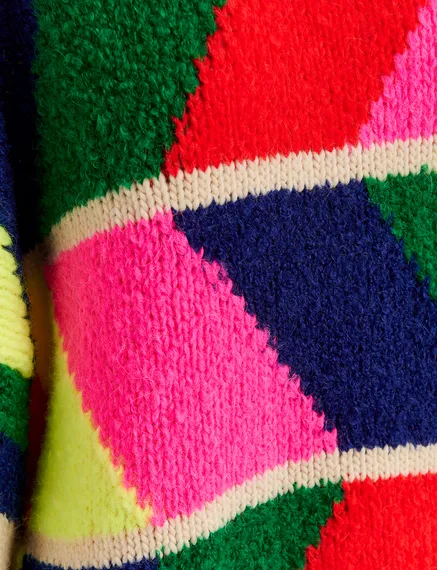 Multicolor geometric intarsia-knitted sweater