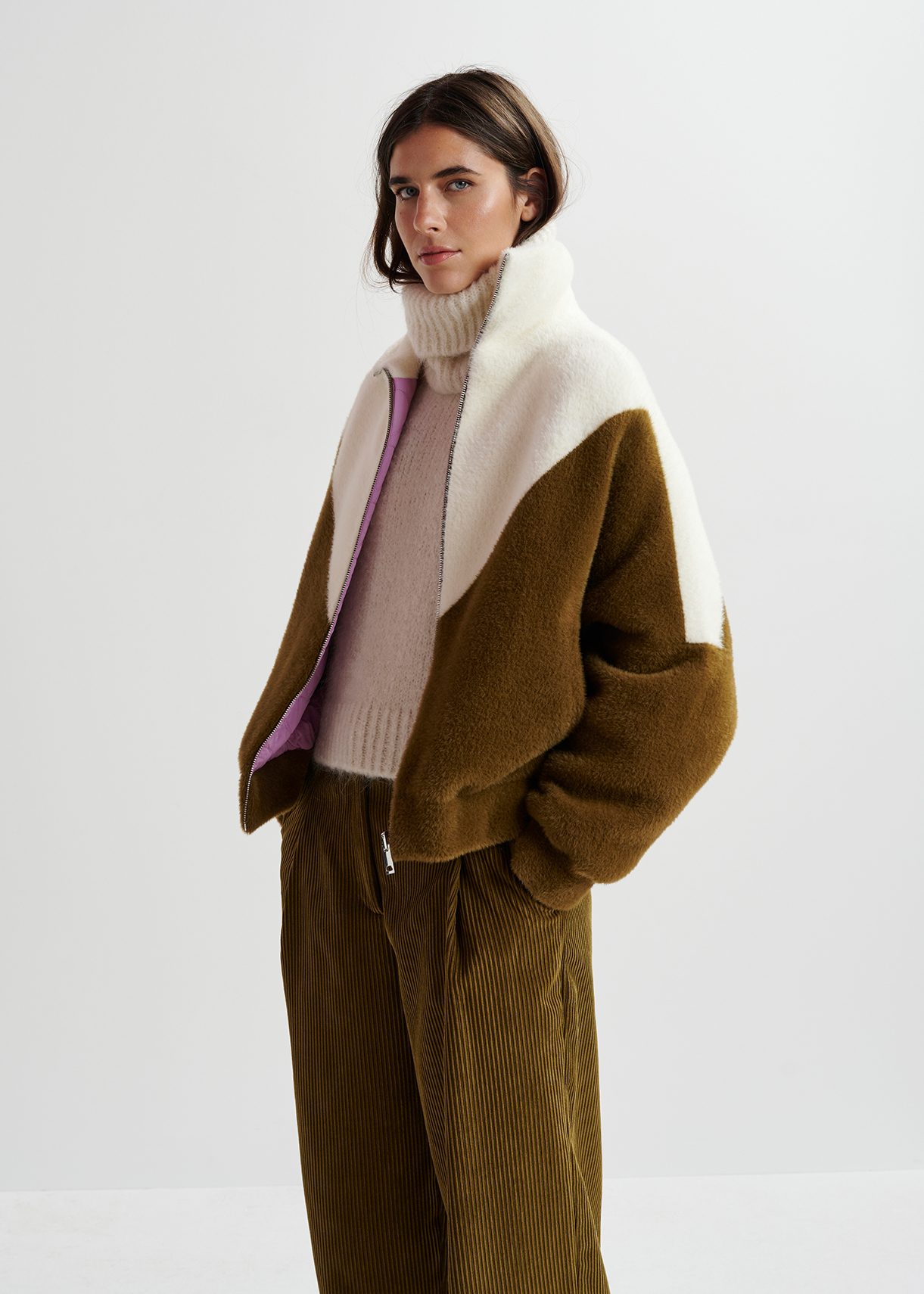 Ecru and brown reversible bomber jacket | Essentiel Antwerp United