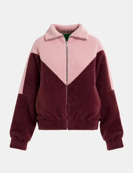 Light pink and burgundy reversible bomber jacket