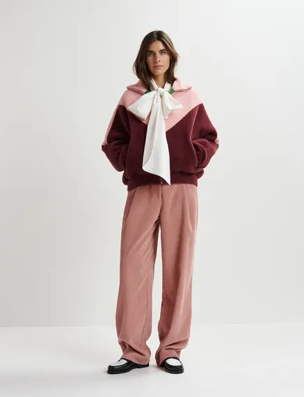 Blouson aviateur réversible rose clair et bordeaux