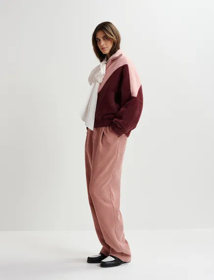 Blouson aviateur réversible rose clair et bordeaux