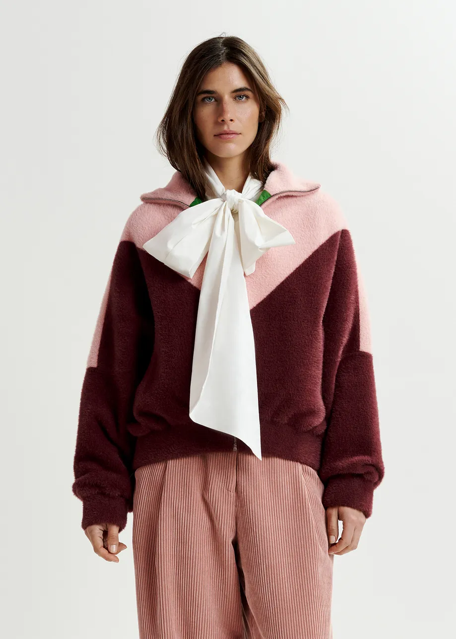 Light pink and burgundy reversible bomber jacket