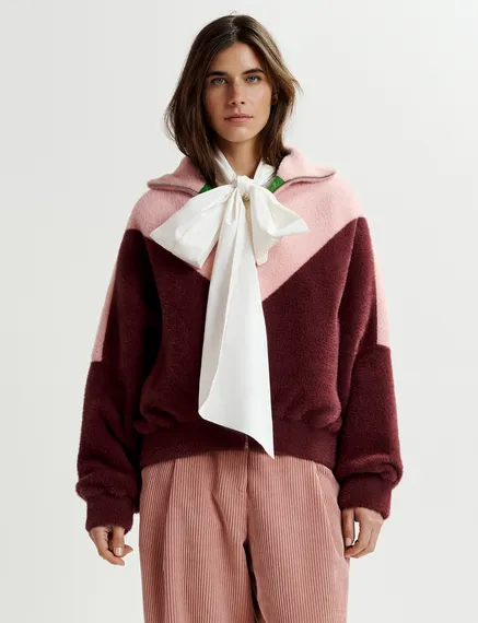 Light pink and burgundy reversible bomber jacket