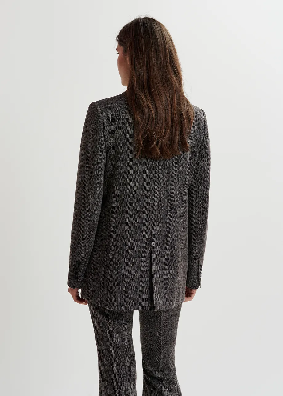 Black herringbone double-breasted blazer