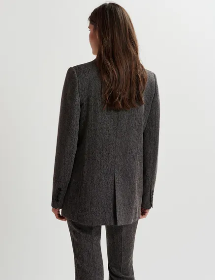 Black herringbone double-breasted blazer