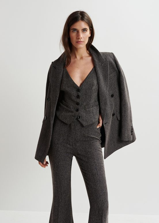 Black herringbone double-breasted blazer