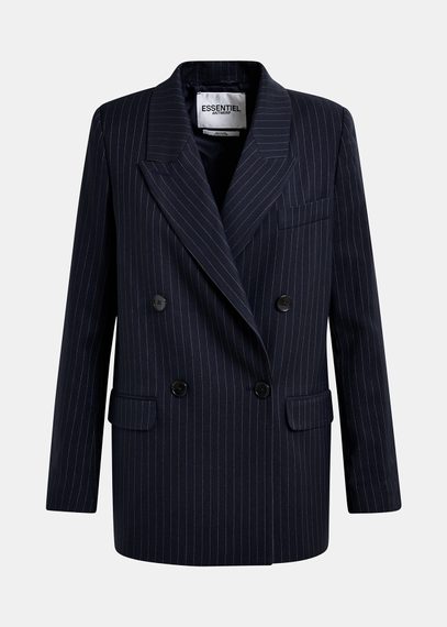 Navy blue pinstriped double-breasted blazer