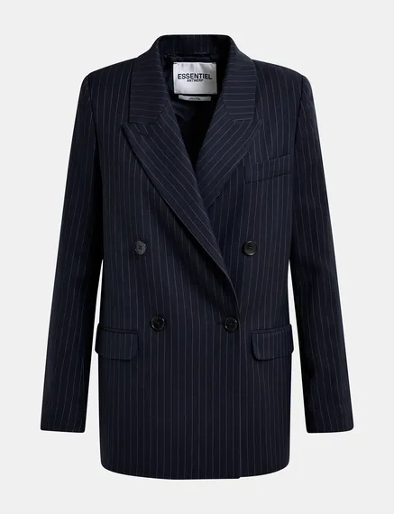 Navy blue pinstriped double-breasted blazer