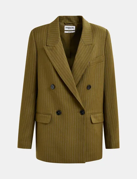 Khaki pinstriped double-breasted blazer