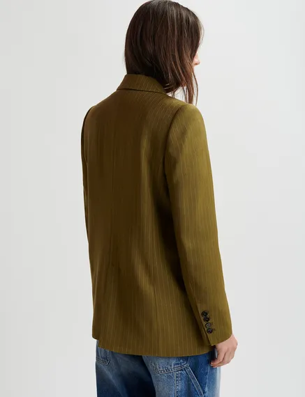 Khaki pinstriped double-breasted blazer