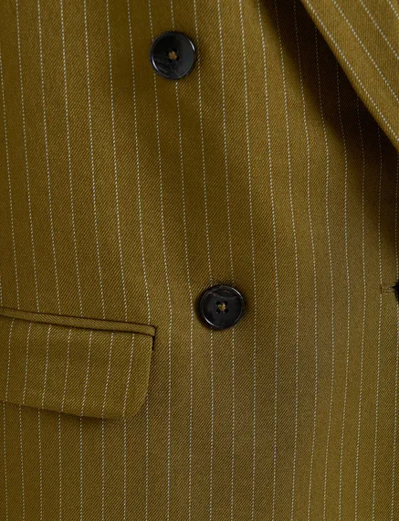 Khaki pinstriped double-breasted blazer