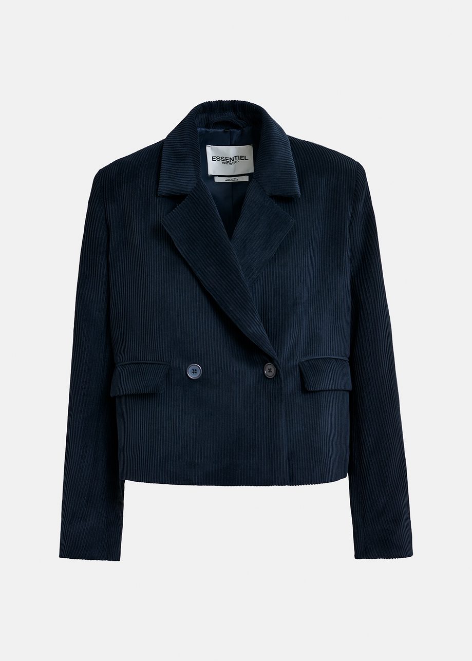 Blazer corto in velluto a coste blu navy