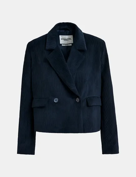 Korte marineblauwe blazer in ribfluweel