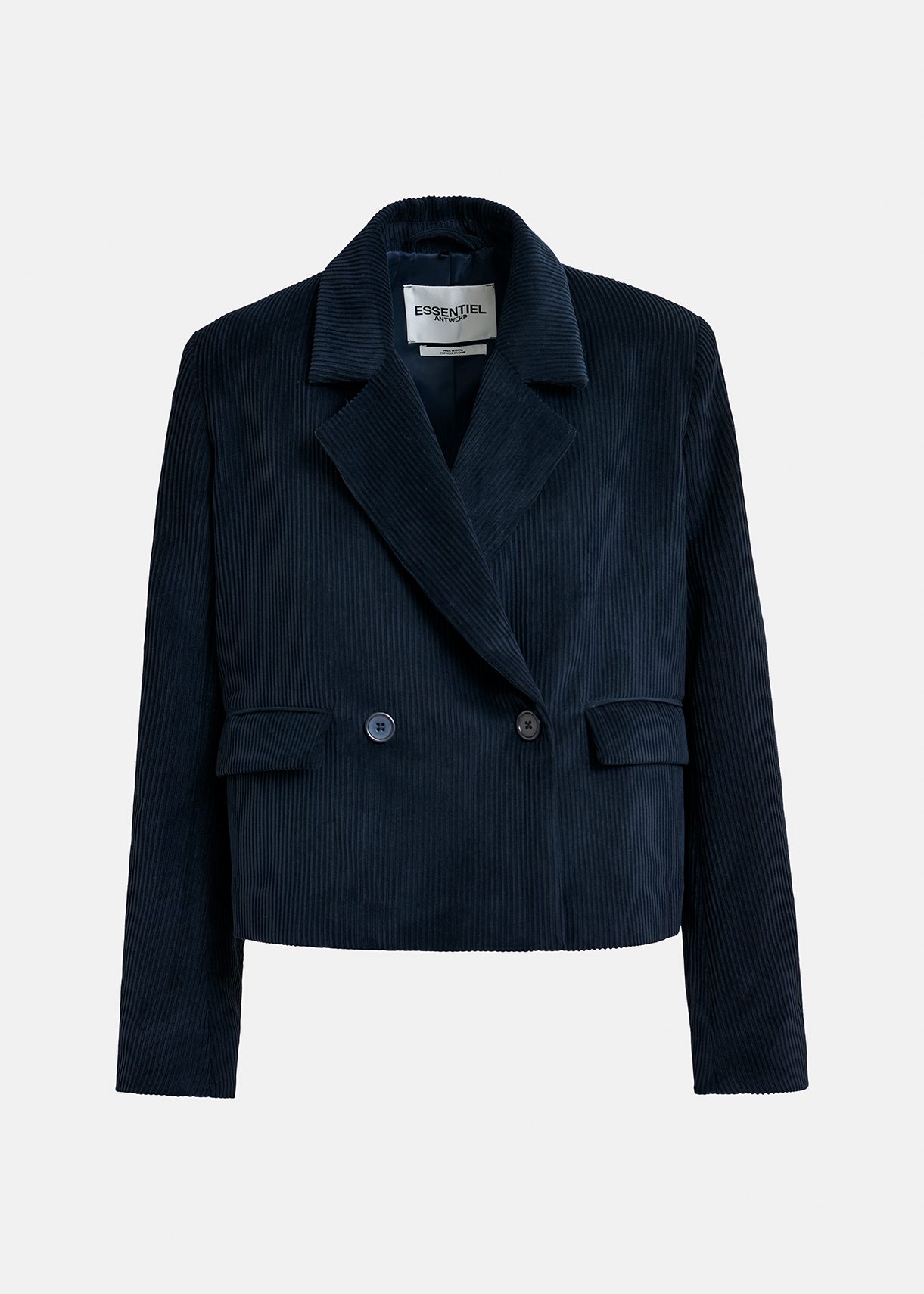 Korte marineblauwe blazer in ribfluweel