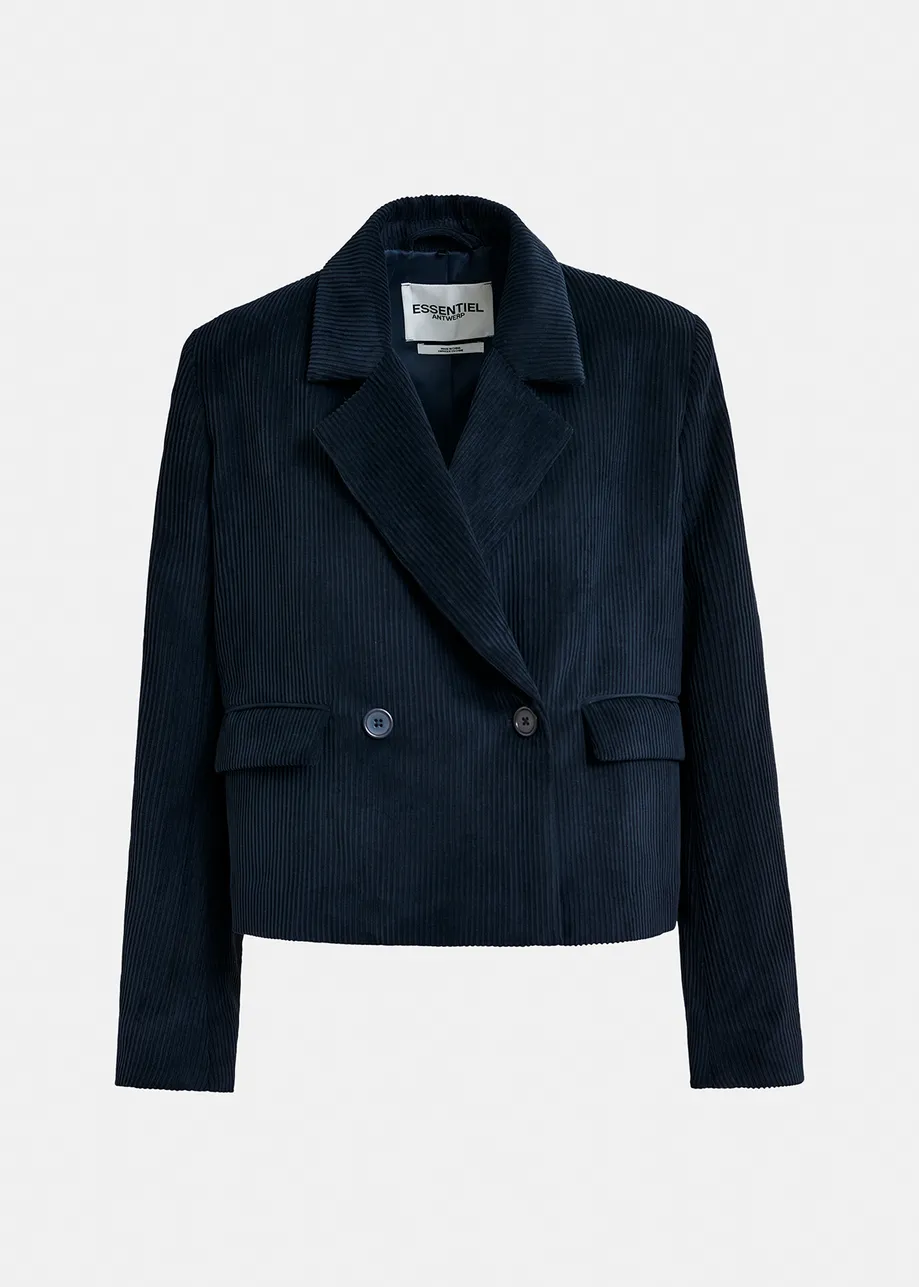 Cropped Cord-Blazer in Marineblau