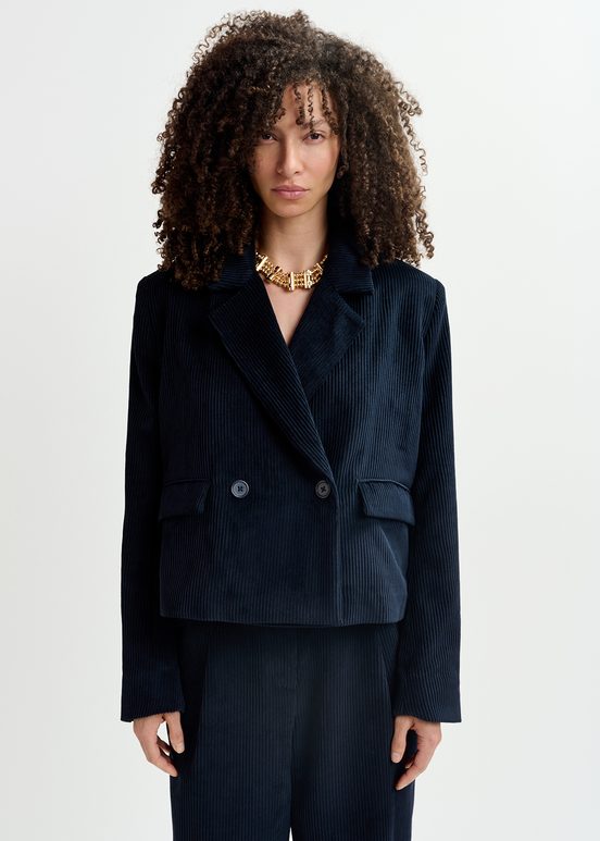 Navy blue corduroy cropped blazer