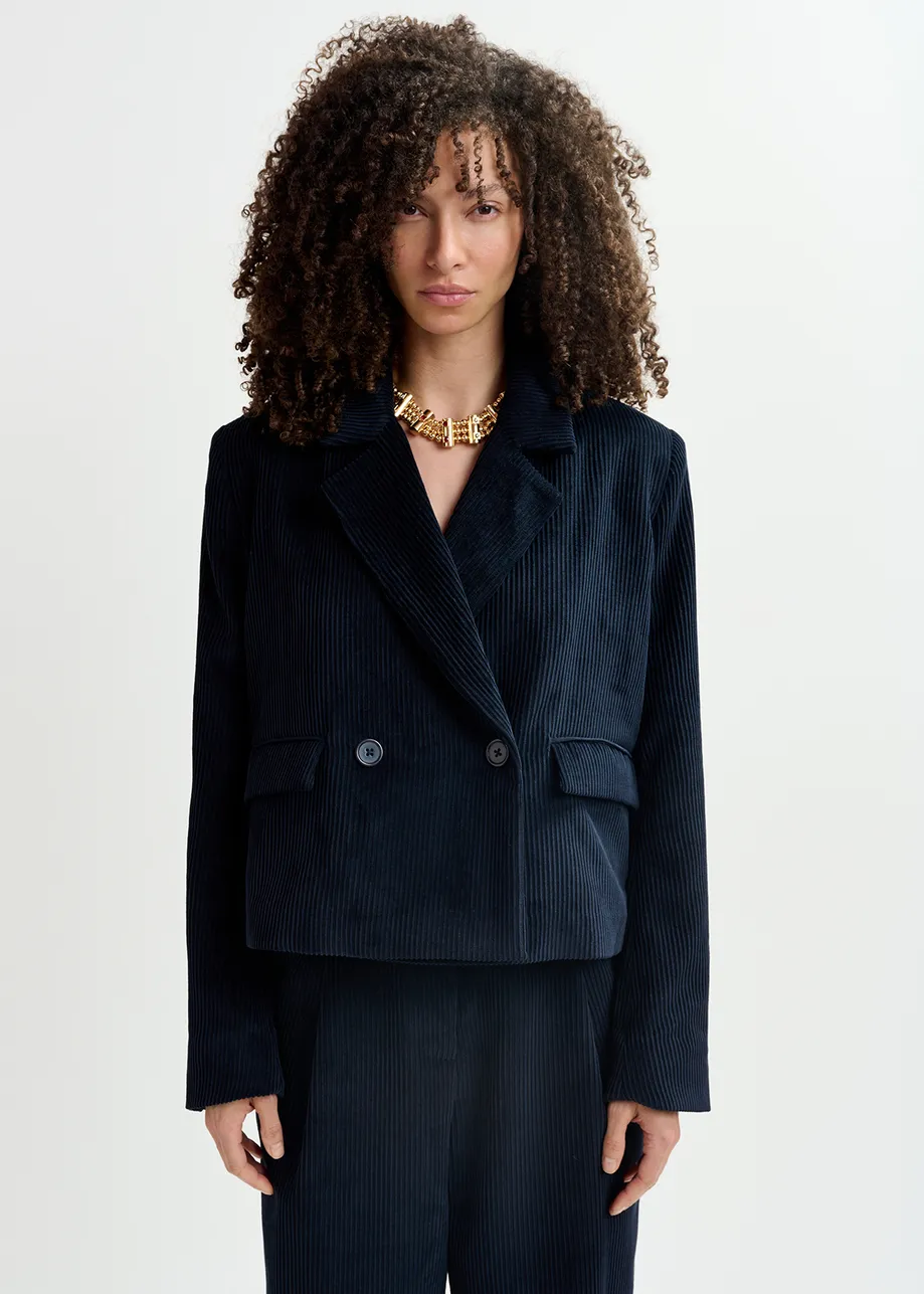 Navy blue corduroy cropped blazer