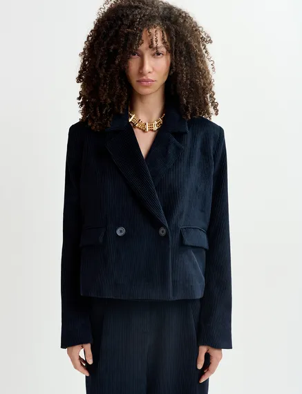 Navy blue corduroy cropped blazer