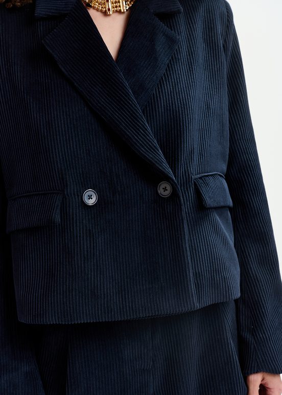 Blazer corto in velluto a coste blu navy