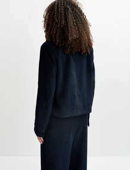 Navy blue corduroy cropped blazer