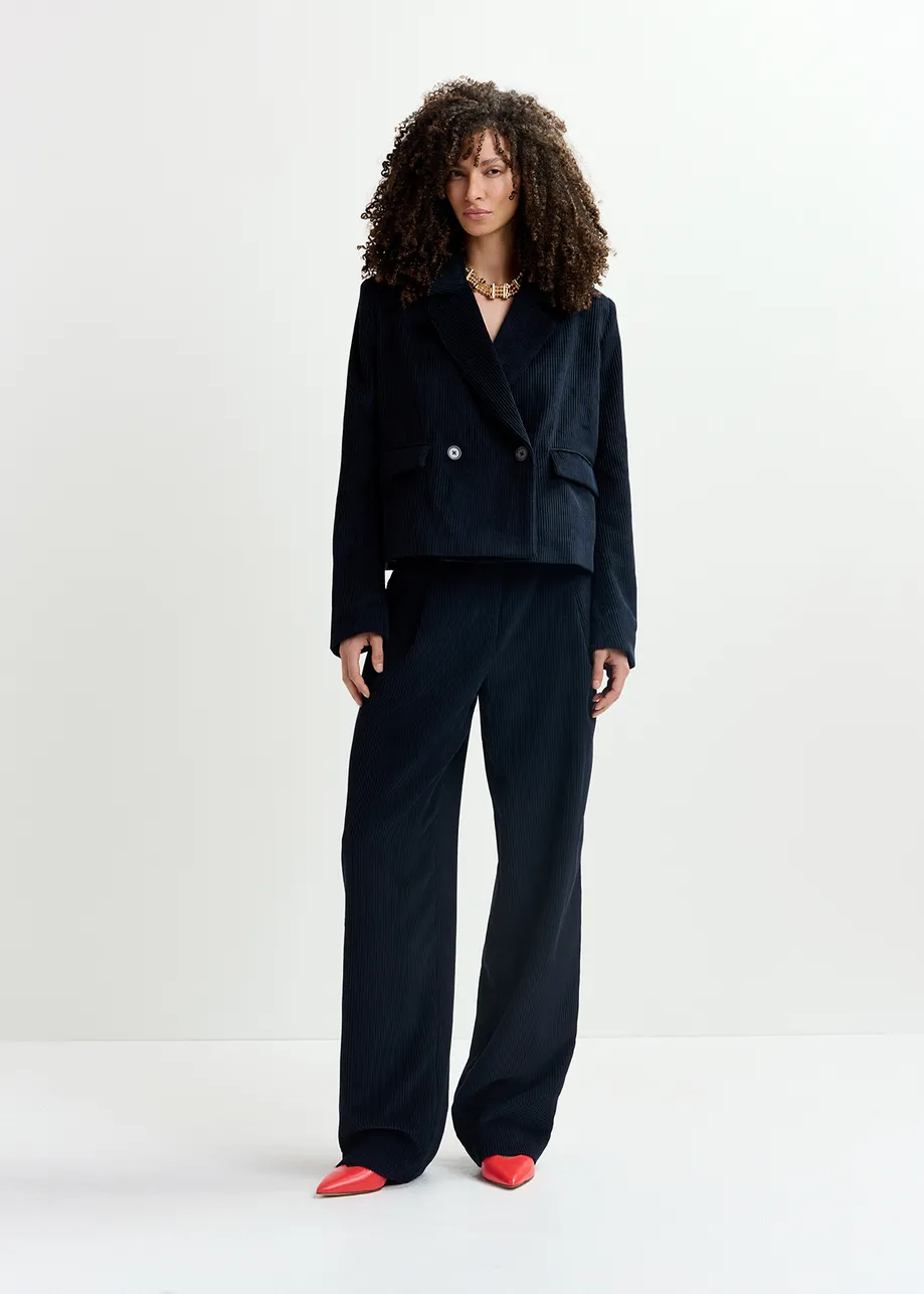 Cropped Cord-Blazer in Marineblau