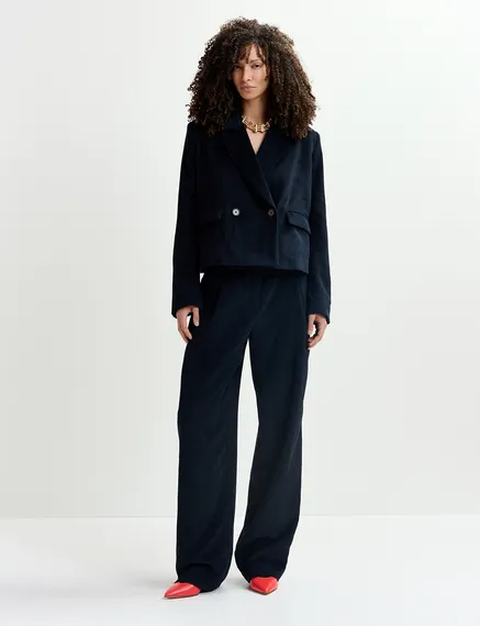 Cropped Cord-Blazer in Marineblau