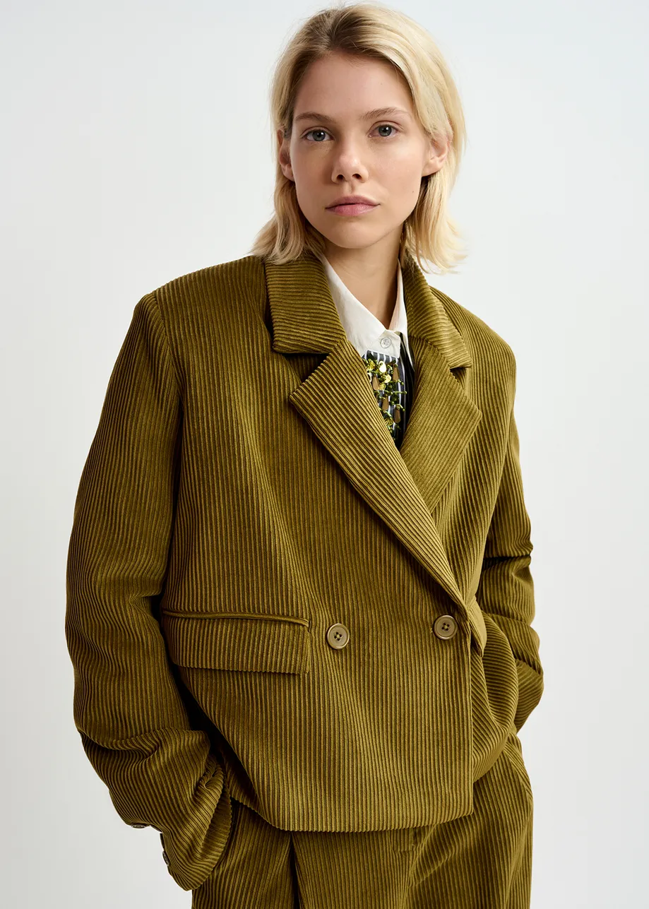 Khaki corduroy cropped blazer