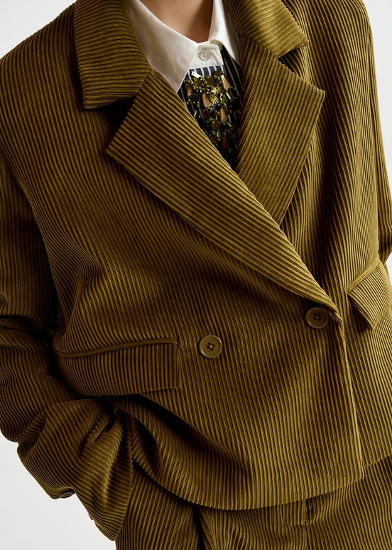 Blazer corto in velluto a coste color cachi 