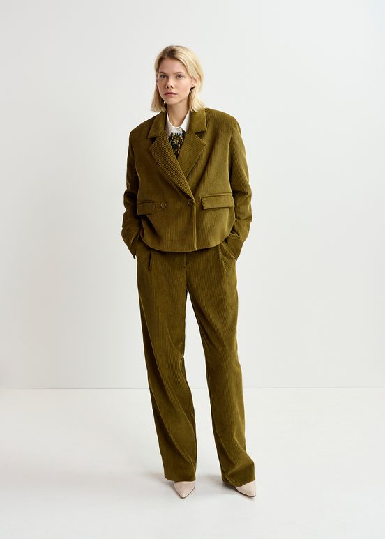 Cropped Cord-Blazer in Khaki