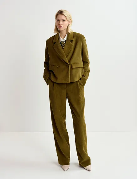 Cropped Cord-Blazer in Khaki