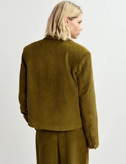 Cropped Cord-Blazer in Khaki