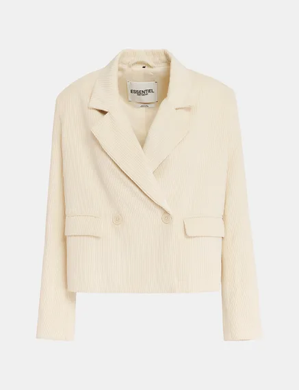 Cropped Cord-Blazer in Ecru