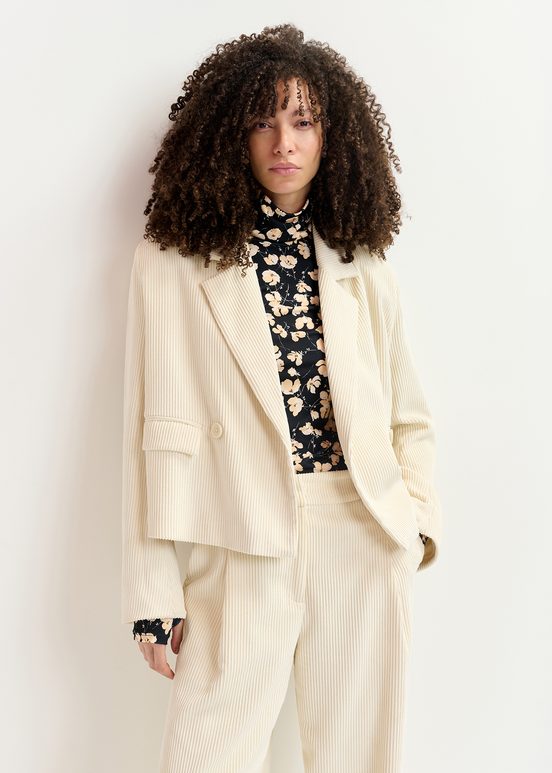 Cropped Cord-Blazer in Ecru