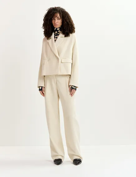 Cropped Cord-Blazer in Ecru