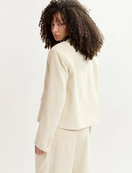 Cropped Cord-Blazer in Ecru