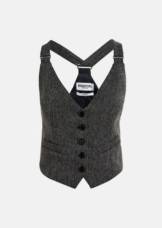 Black herringbone waist coat