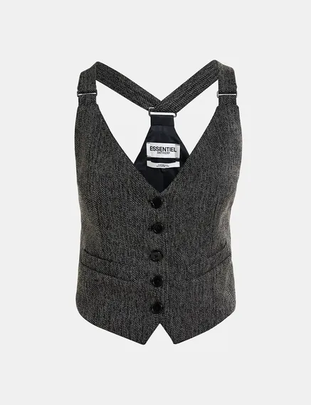 Gilet de tailleur noir à chevrons