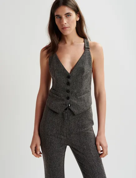 Black herringbone waist coat