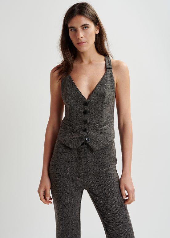 Black herringbone waist coat