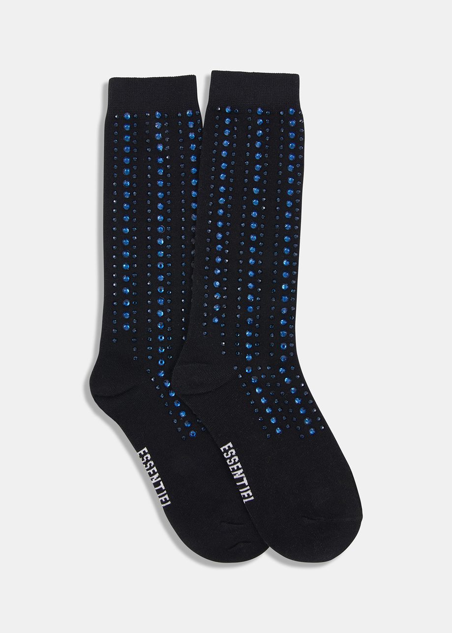 Black socks with rhinestone embellishments