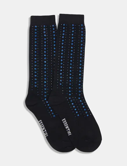 Black socks with rhinestone embellishments